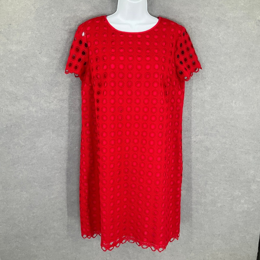 Talbots Dress Womens Sz 12 Red Circle Eyelet Career Party Elegant Shift Artsy